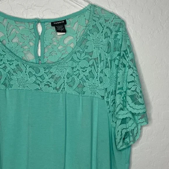 *SOLD* Torrid Mint Green Lace Boarder Relaxed Fit Top 3 3X 22/24 - Picture 5 of 7
